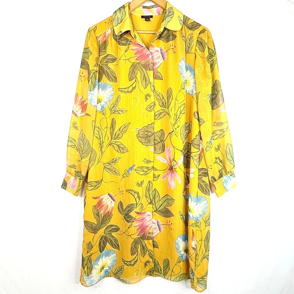 Ann Taylor Yellow Floral Button Down Long Sleeve Dress 8